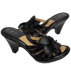 b.o.c. Born Shoe Womens Black Leather Wedge Heel Sandals Size 7M Lynley BC3740